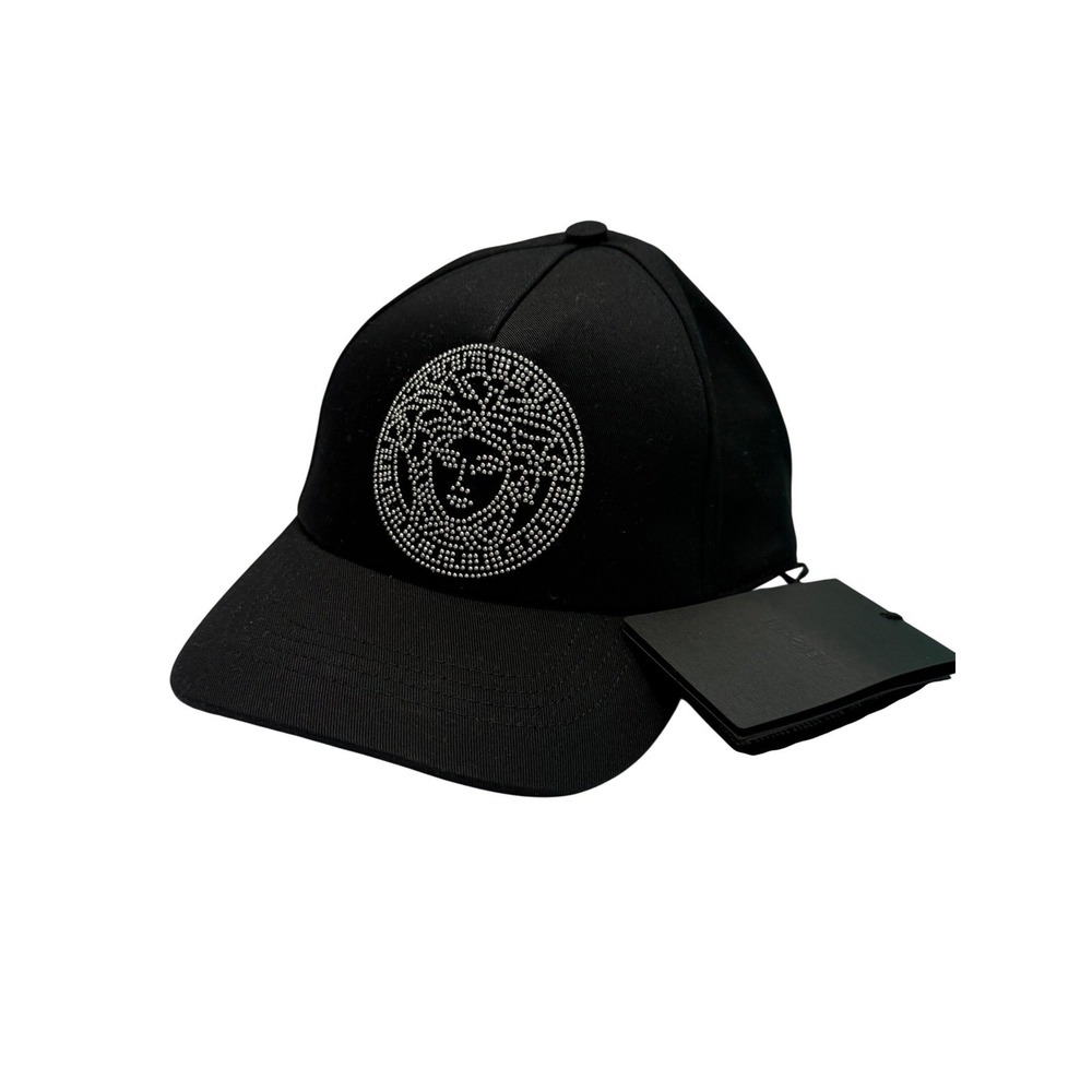 Authentic VERSACE Black Cotton Drill Medusa Studded Baseball Cap Hat Size 57